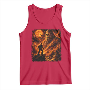 90s Retro Fiery Bigfoot Halloween Under The Moon Spooky Cryptid Graphic Tank Top