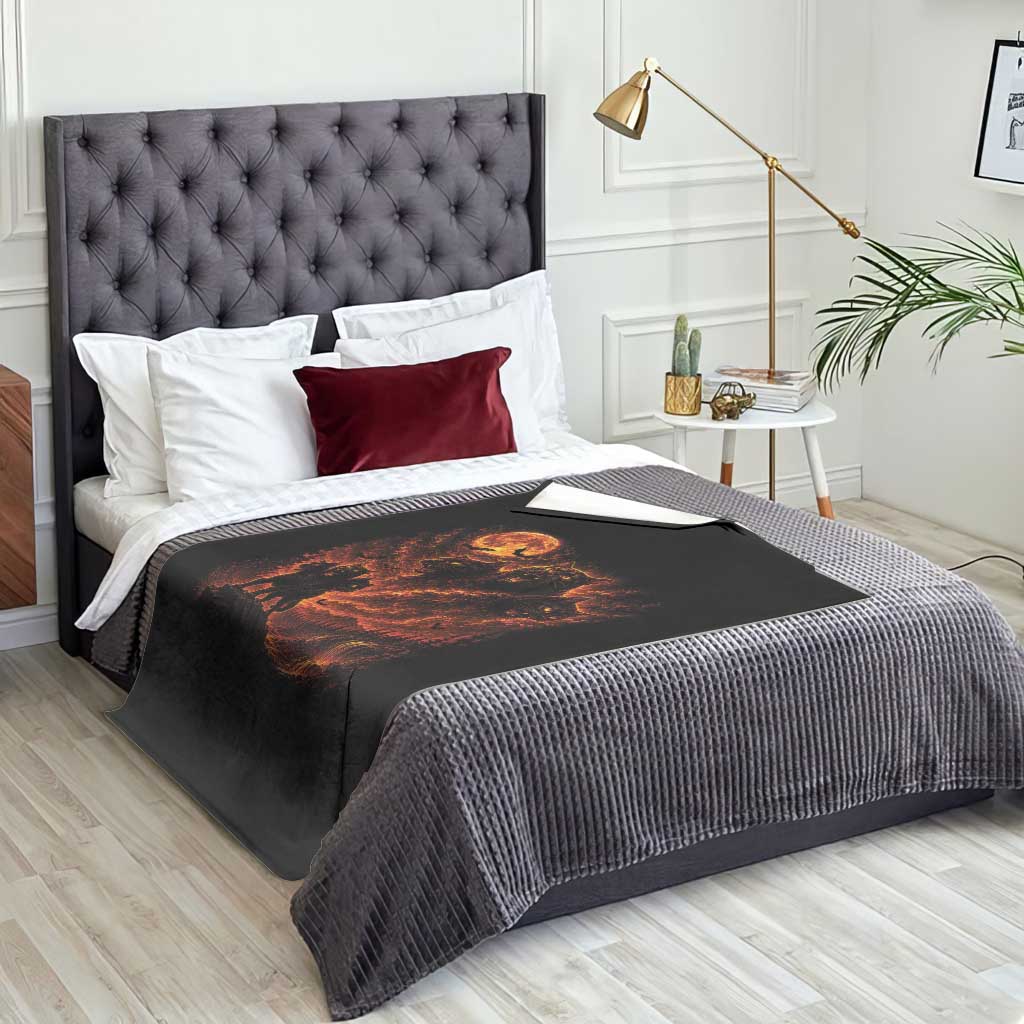 Fiery Three Headed Cat Throw Blanket Dark Fantasy Halloween Graphic Vintage 90s Halloween