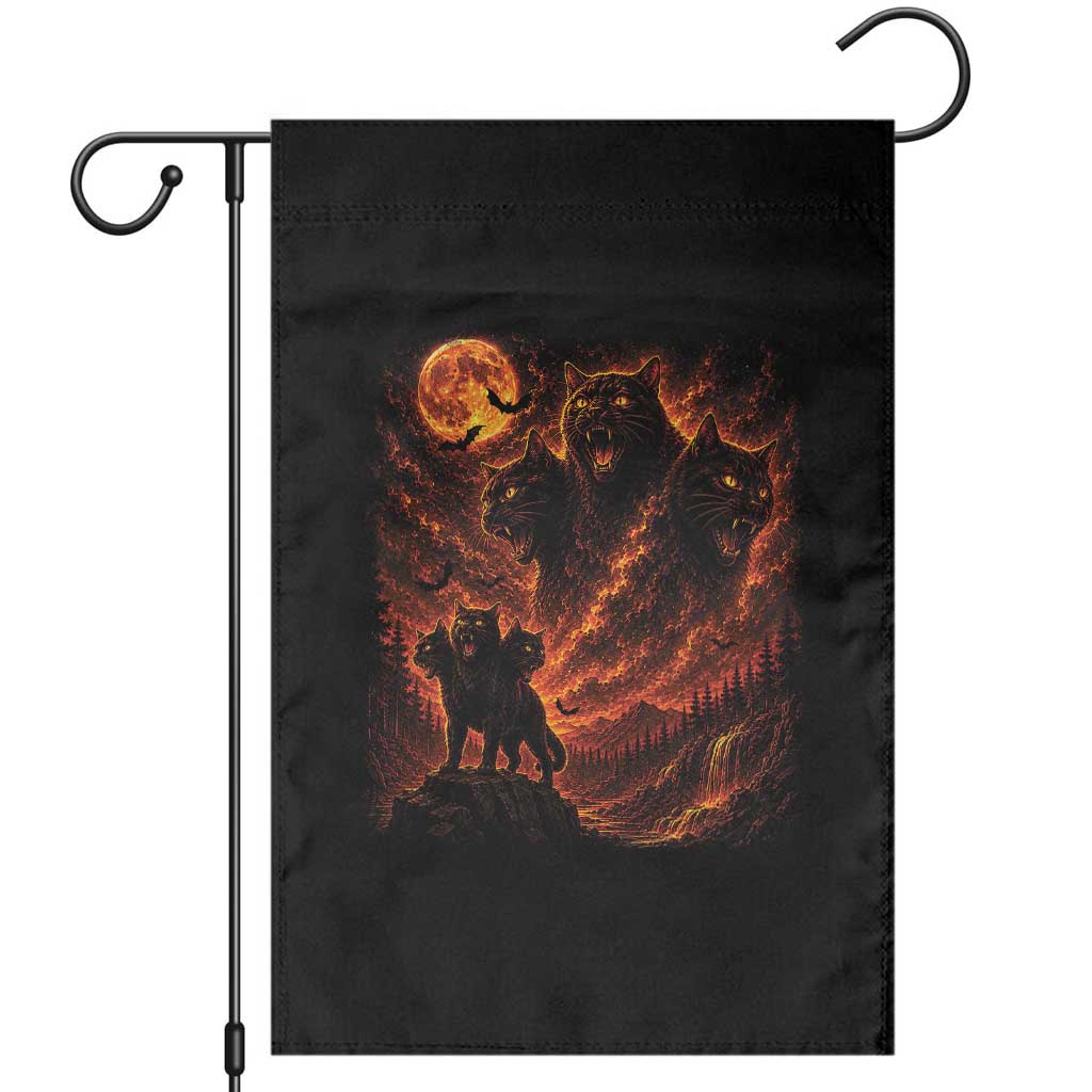 Fiery Three Headed Cat Garden Flag Dark Fantasy Halloween Graphic Vintage 90s Halloween
