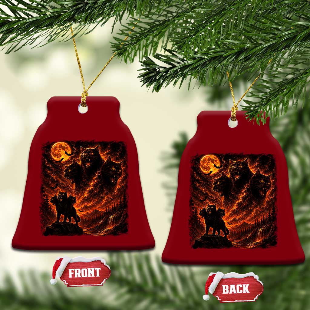 Fiery Three Headed Cat Ceramic Ornament Dark Fantasy Halloween Graphic Vintage 90s Halloween