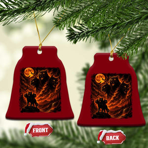 Fiery Three Headed Cat Ceramic Ornament Dark Fantasy Halloween Graphic Vintage 90s Halloween