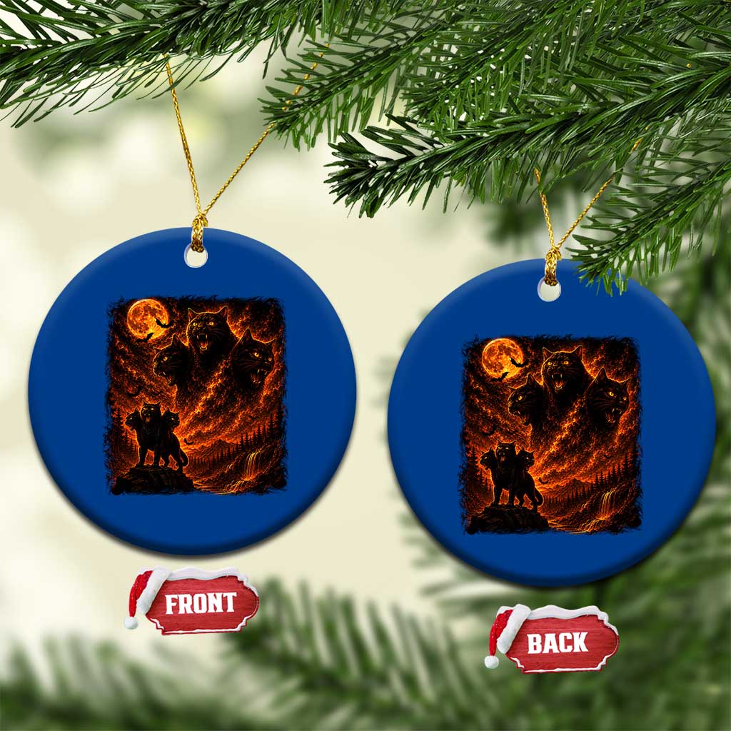 Fiery Three Headed Cat Ceramic Ornament Dark Fantasy Halloween Graphic Vintage 90s Halloween