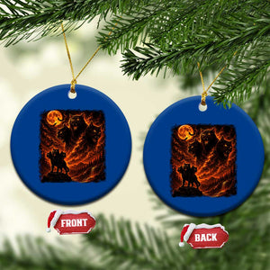 Fiery Three Headed Cat Ceramic Ornament Dark Fantasy Halloween Graphic Vintage 90s Halloween
