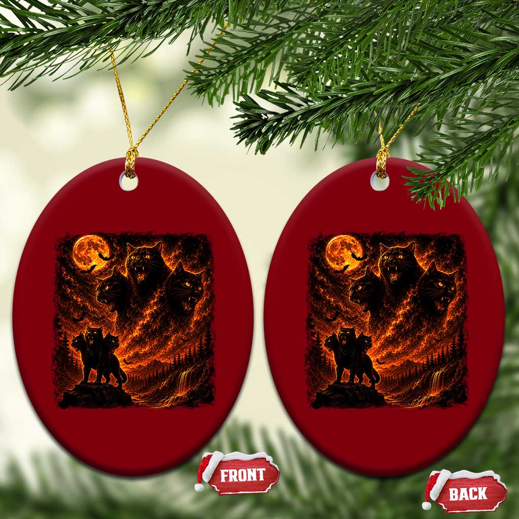 Fiery Three Headed Cat Ceramic Ornament Dark Fantasy Halloween Graphic Vintage 90s Halloween