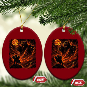 Fiery Three Headed Cat Ceramic Ornament Dark Fantasy Halloween Graphic Vintage 90s Halloween