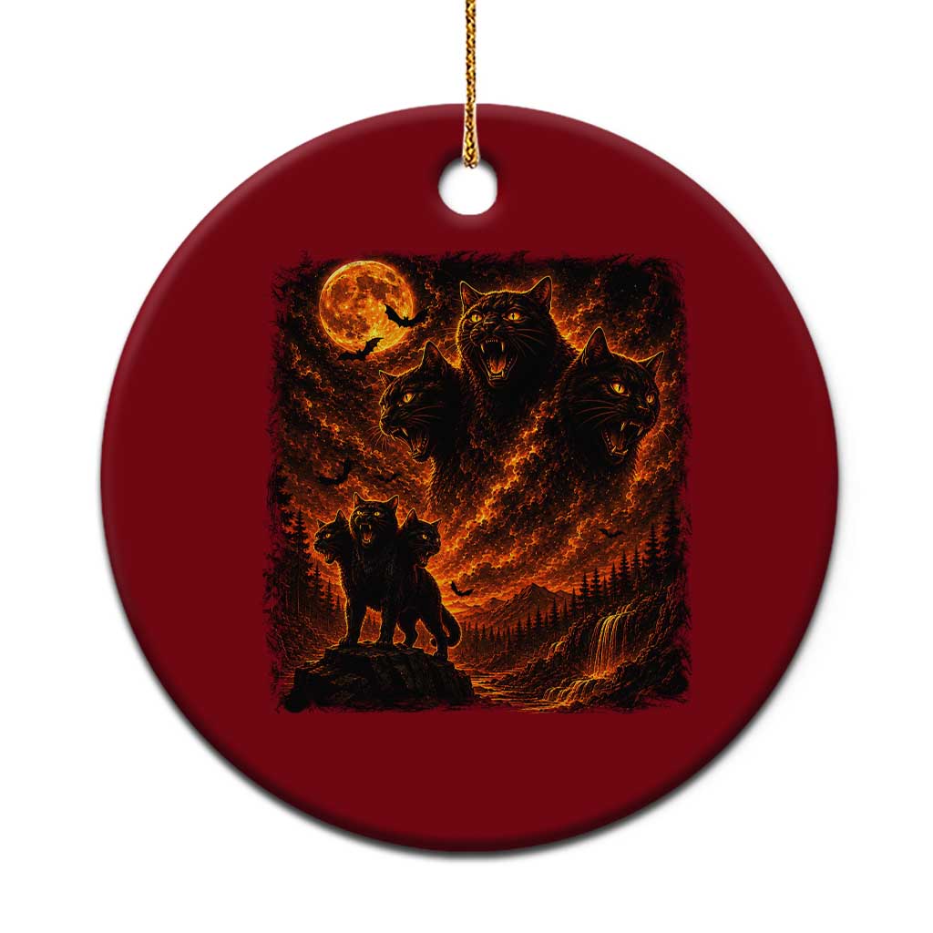Fiery Three Headed Cat Ceramic Ornament Dark Fantasy Halloween Graphic Vintage 90s Halloween