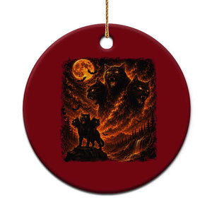 Fiery Three Headed Cat Ceramic Ornament Dark Fantasy Halloween Graphic Vintage 90s Halloween