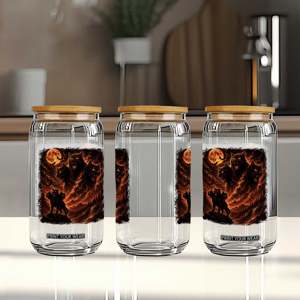 Fiery Three Headed Cat Glass Can Dark Fantasy Halloween Graphic Vintage 90s Halloween