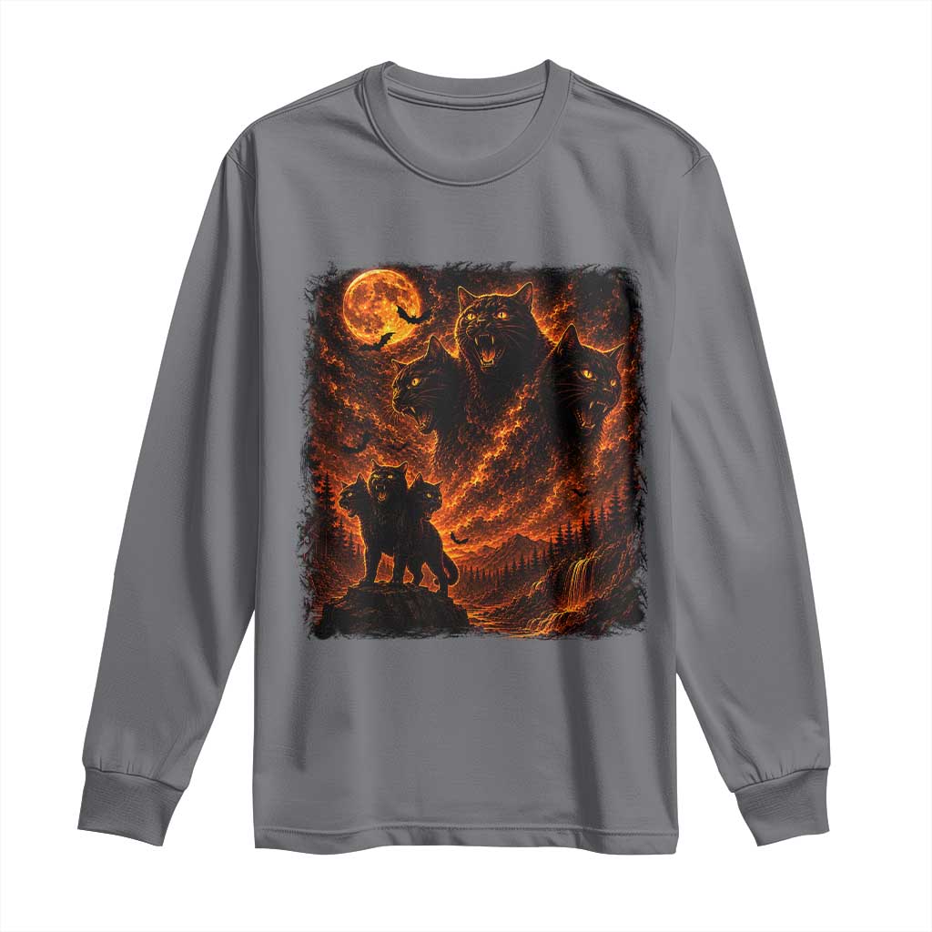 Fiery Three Headed Cat Long Sleeve Shirt Dark Fantasy Halloween Graphic Vintage 90s Halloween