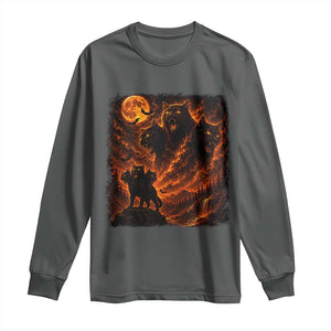 Fiery Three Headed Cat Long Sleeve Shirt Dark Fantasy Halloween Graphic Vintage 90s Halloween