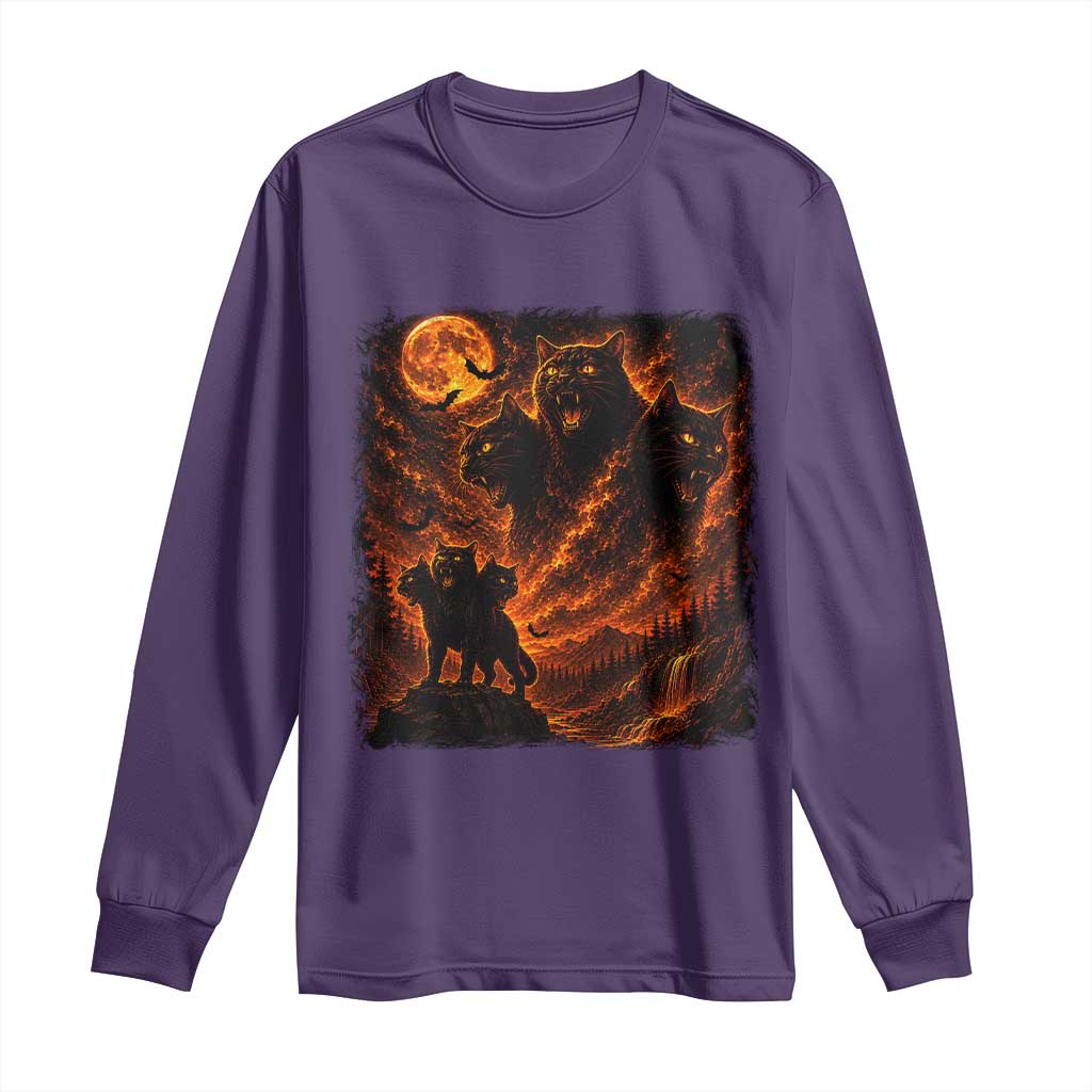 Fiery Three Headed Cat Long Sleeve Shirt Dark Fantasy Halloween Graphic Vintage 90s Halloween