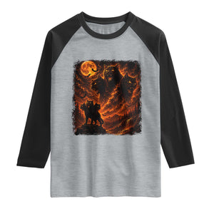 Fiery Three Headed Cat Raglan Shirt Dark Fantasy Halloween Graphic Vintage 90s Halloween