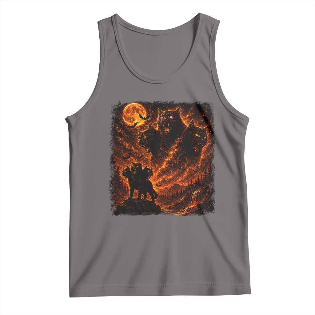 Fiery Three Headed Cat Tank Top Dark Fantasy Halloween Graphic Vintage 90s Halloween