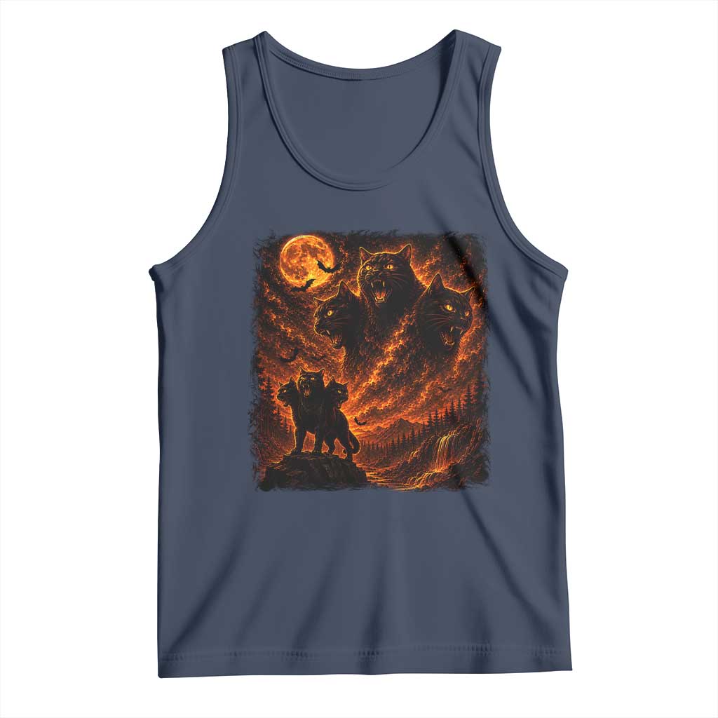 Fiery Three Headed Cat Tank Top Dark Fantasy Halloween Graphic Vintage 90s Halloween