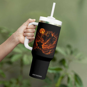 Fiery Three Headed Cat Tumbler With Handle Dark Fantasy Halloween Graphic Vintage 90s Halloween