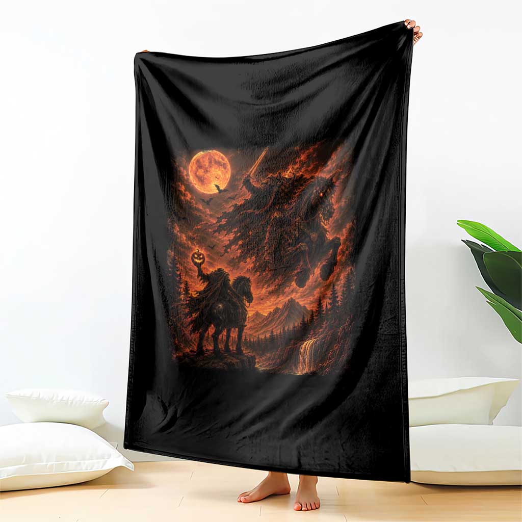 Fiery Headless Horseman Dark Fantasy Halloween Graphic Throw Blanket