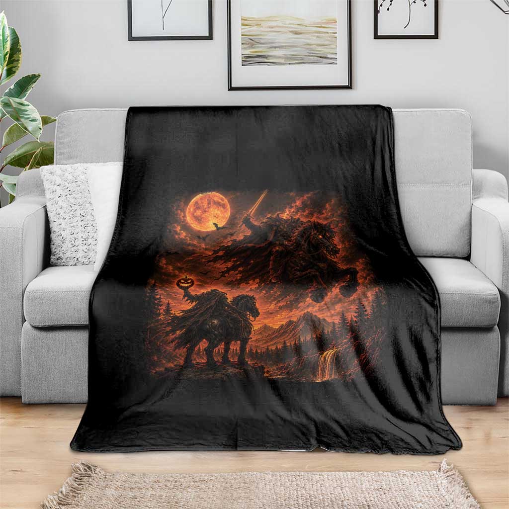 Fiery Headless Horseman Dark Fantasy Halloween Graphic Throw Blanket