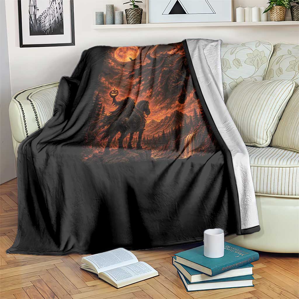 Fiery Headless Horseman Dark Fantasy Halloween Graphic Throw Blanket