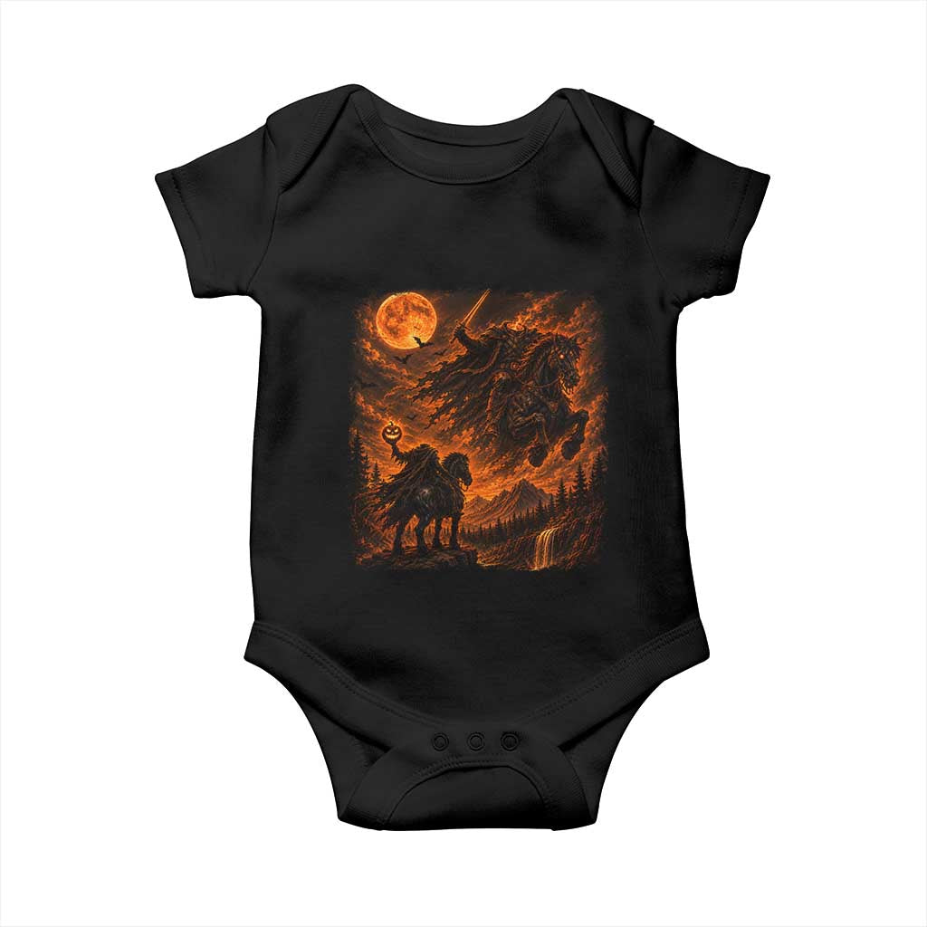 Fiery Headless Horseman Dark Fantasy Halloween Graphic Baby Onesie