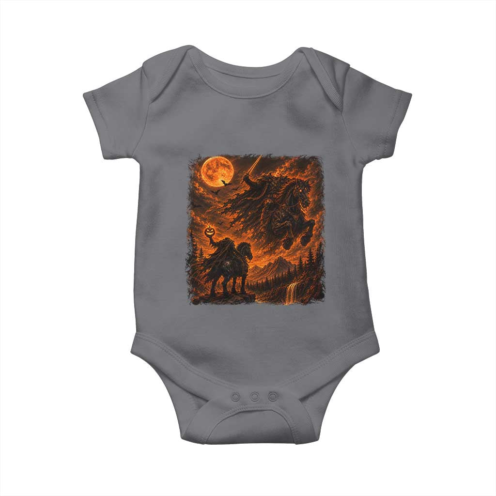 Fiery Headless Horseman Dark Fantasy Halloween Graphic Baby Onesie