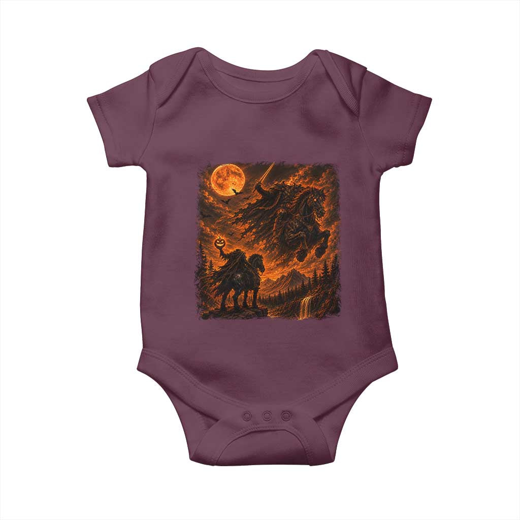Fiery Headless Horseman Dark Fantasy Halloween Graphic Baby Onesie