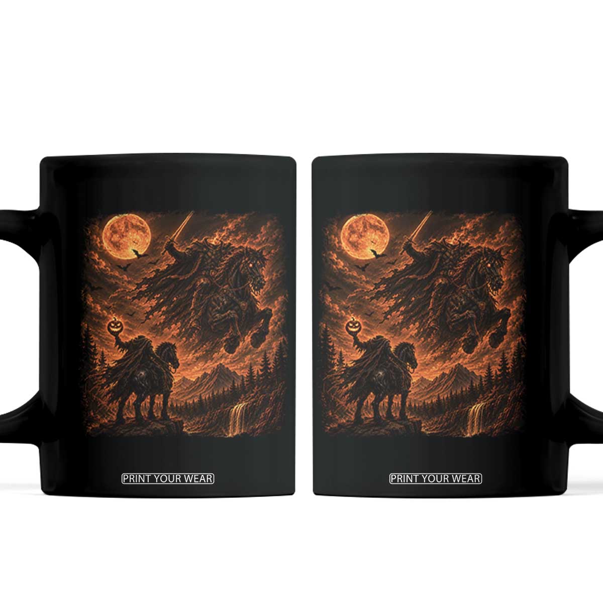 Fiery Headless Horseman Dark Fantasy Halloween Graphic Coffee Mug