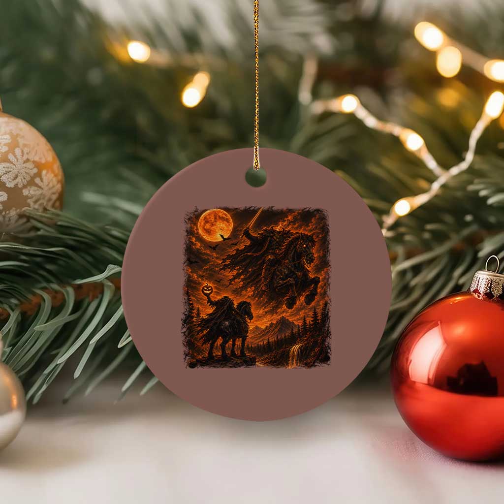 Fiery Headless Horseman Dark Fantasy Halloween Graphic Ceramic Ornament