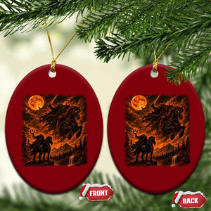 Fiery Headless Horseman Dark Fantasy Halloween Graphic Ceramic Ornament