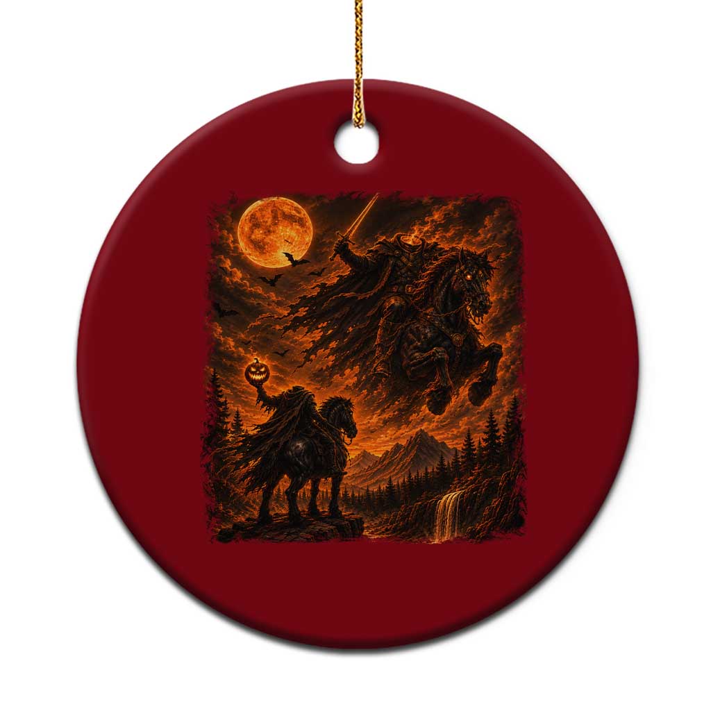 Fiery Headless Horseman Dark Fantasy Halloween Graphic Ceramic Ornament