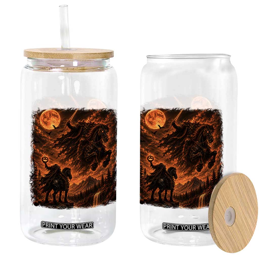 Fiery Headless Horseman Dark Fantasy Halloween Graphic Glass Can