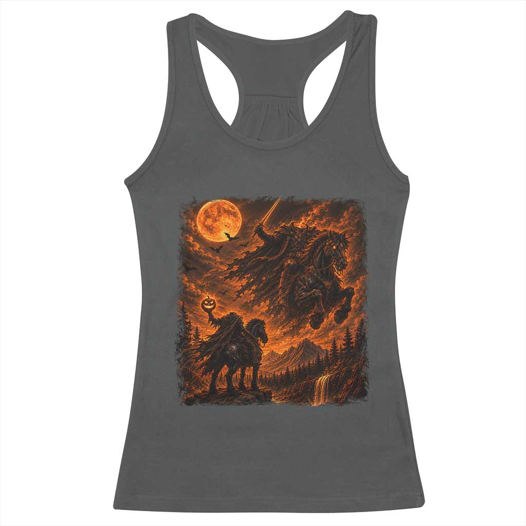 Fiery Headless Horseman Dark Fantasy Halloween Graphic Racerback Tank Top