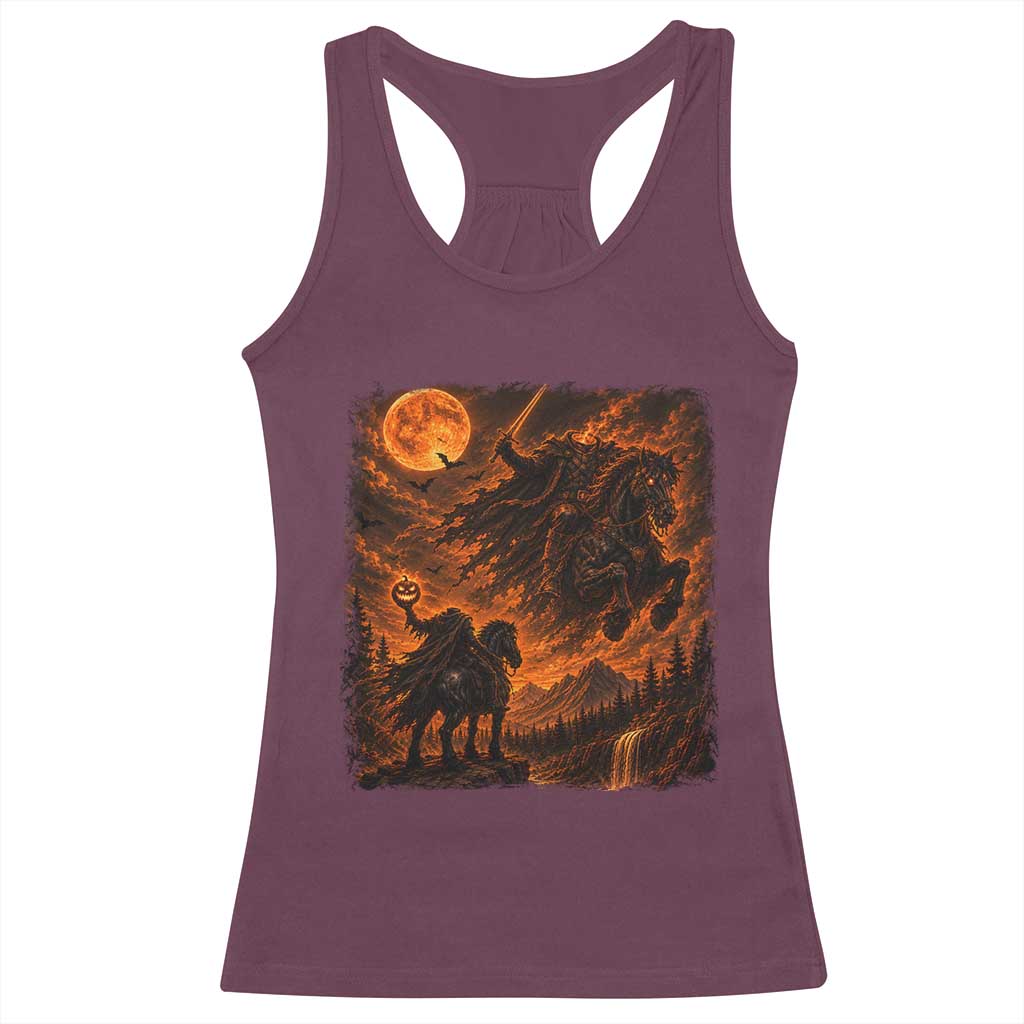 Fiery Headless Horseman Dark Fantasy Halloween Graphic Racerback Tank Top