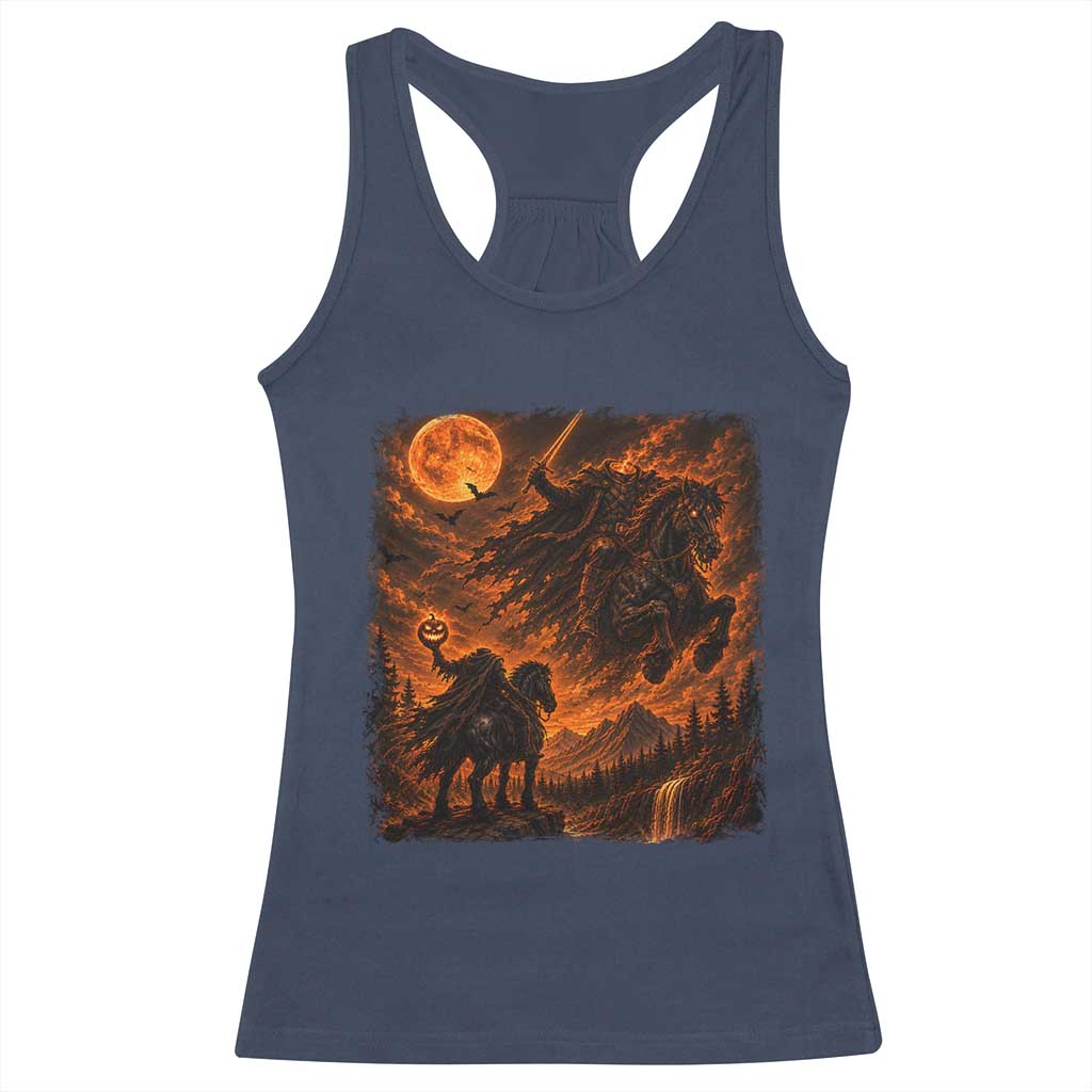 Fiery Headless Horseman Dark Fantasy Halloween Graphic Racerback Tank Top