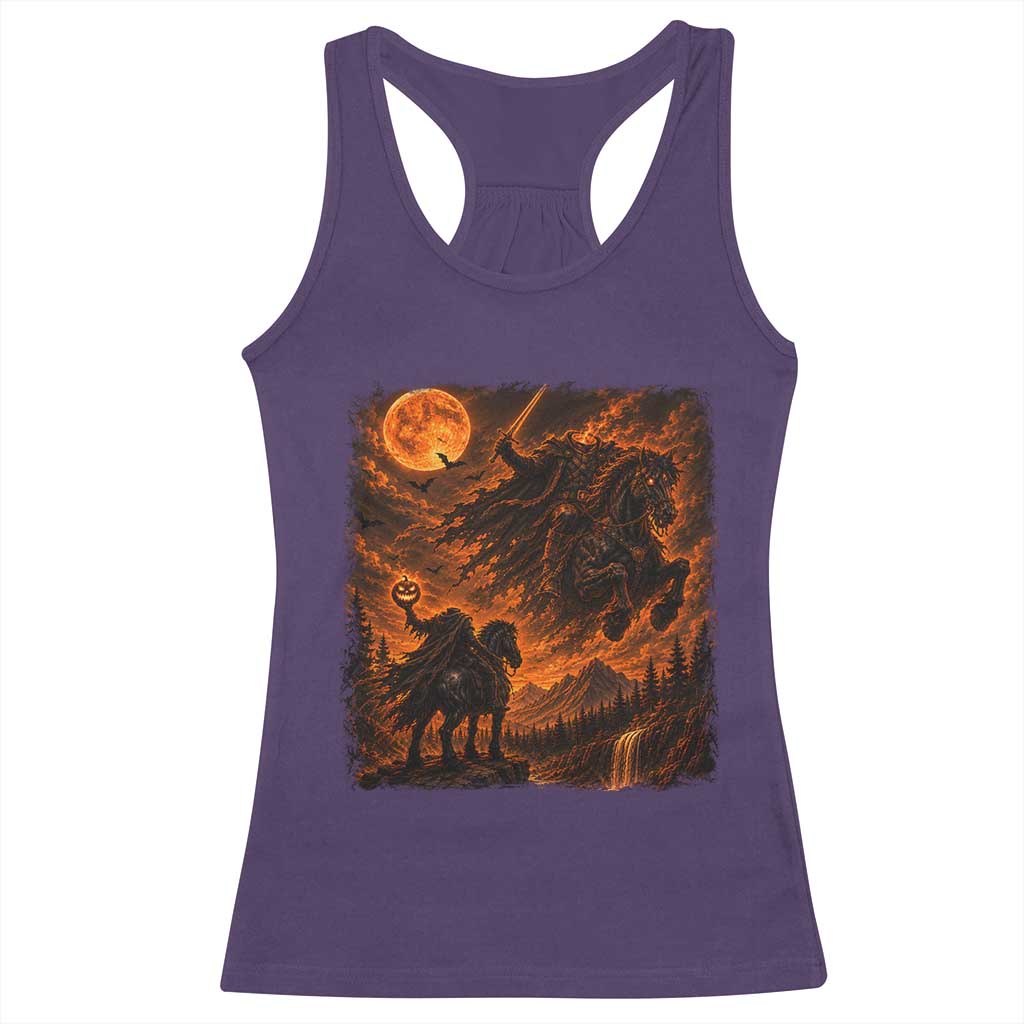 Fiery Headless Horseman Dark Fantasy Halloween Graphic Racerback Tank Top