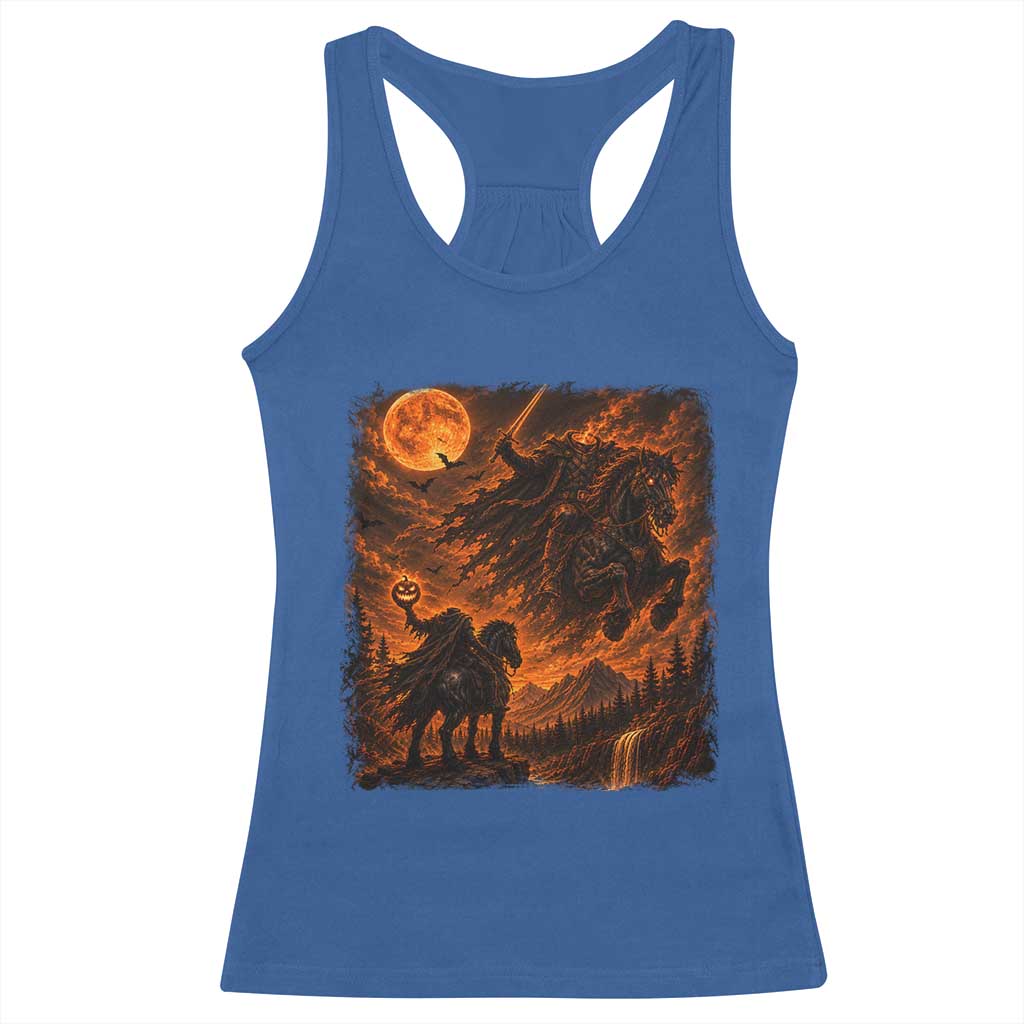 Fiery Headless Horseman Dark Fantasy Halloween Graphic Racerback Tank Top