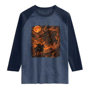 Fiery Headless Horseman Dark Fantasy Halloween Graphic Raglan Shirt
