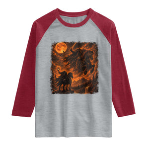 Fiery Headless Horseman Dark Fantasy Halloween Graphic Raglan Shirt