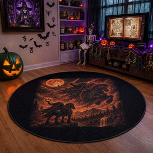 Fiery Headless Horseman Dark Fantasy Halloween Graphic Round Rug