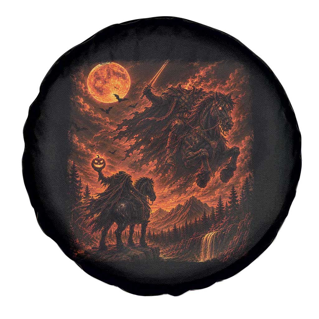 Fiery Headless Horseman Dark Fantasy Halloween Graphic Spare Tire Cover