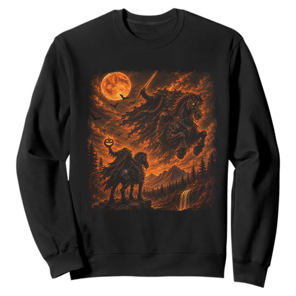 Fiery Headless Horseman Dark Fantasy Halloween Graphic Sweatshirt