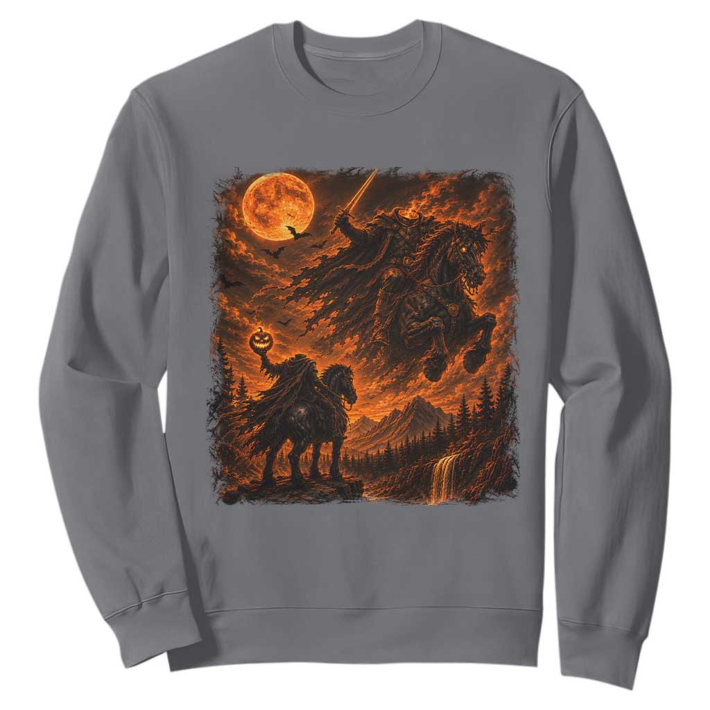 Fiery Headless Horseman Dark Fantasy Halloween Graphic Sweatshirt