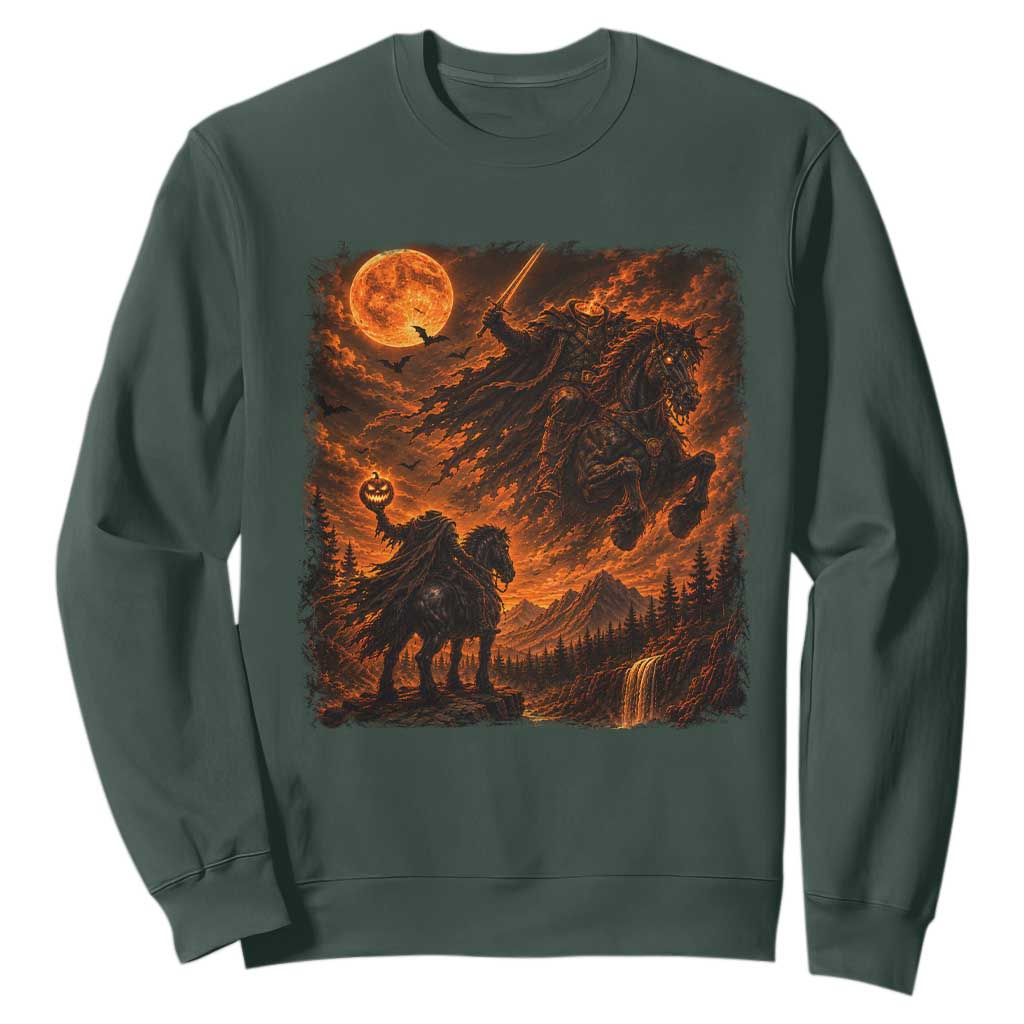 Fiery Headless Horseman Dark Fantasy Halloween Graphic Sweatshirt