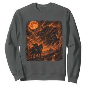 Fiery Headless Horseman Dark Fantasy Halloween Graphic Sweatshirt