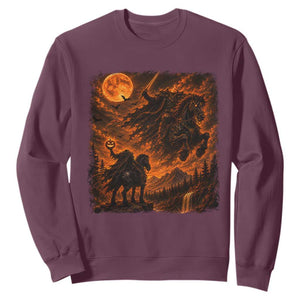 Fiery Headless Horseman Dark Fantasy Halloween Graphic Sweatshirt