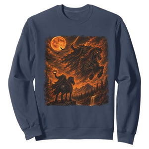 Fiery Headless Horseman Dark Fantasy Halloween Graphic Sweatshirt