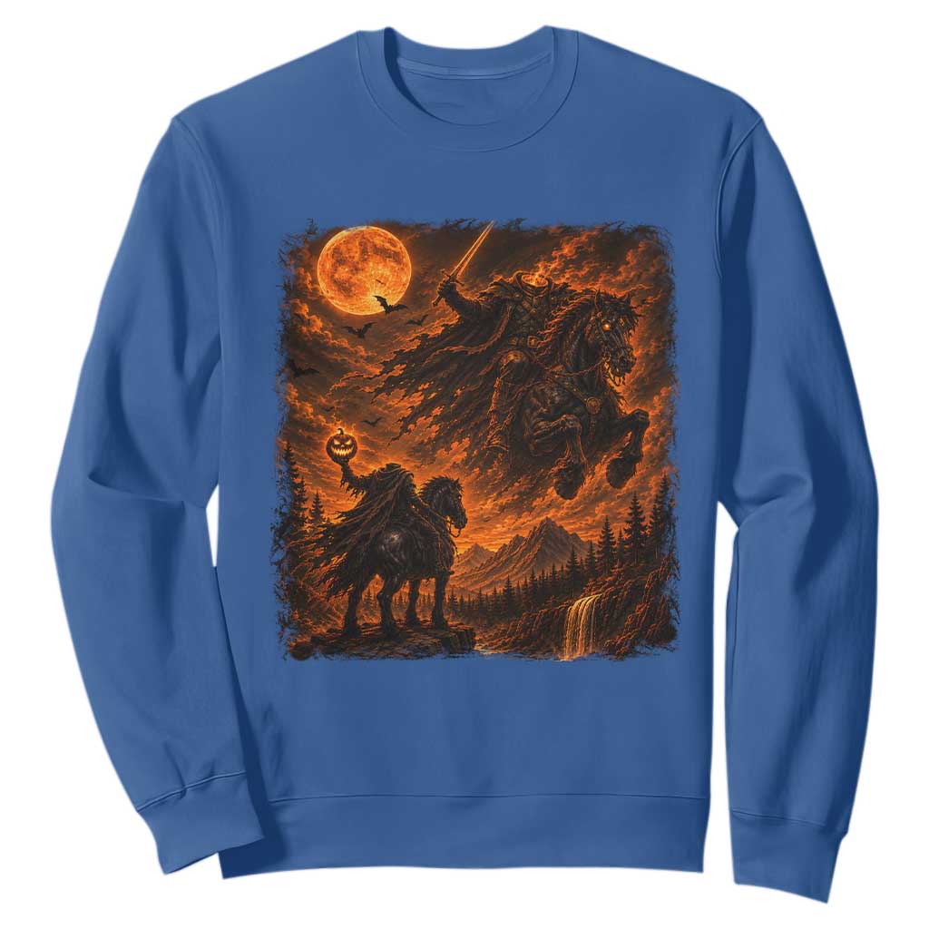 Fiery Headless Horseman Dark Fantasy Halloween Graphic Sweatshirt