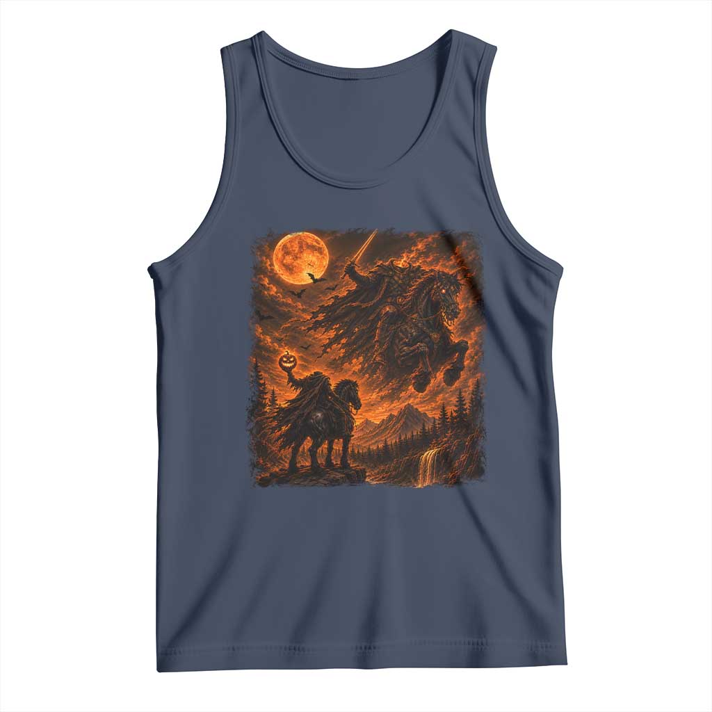 Fiery Headless Horseman Dark Fantasy Halloween Graphic Tank Top