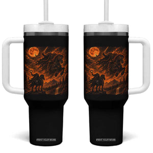 Fiery Headless Horseman Dark Fantasy Halloween Graphic Tumbler With Handle