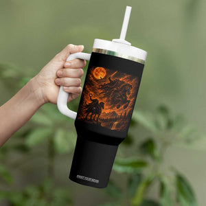 Fiery Headless Horseman Dark Fantasy Halloween Graphic Tumbler With Handle