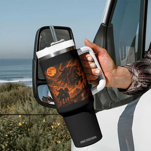 Fiery Headless Horseman Dark Fantasy Halloween Graphic Tumbler With Handle